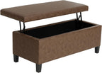 Homebeez 42 inch Lift Top Storage Ottoman Bench, Modern Faux Leather Rectangular Ottoman with Storage for Living Room, Bedroom, Entryway, Tan
