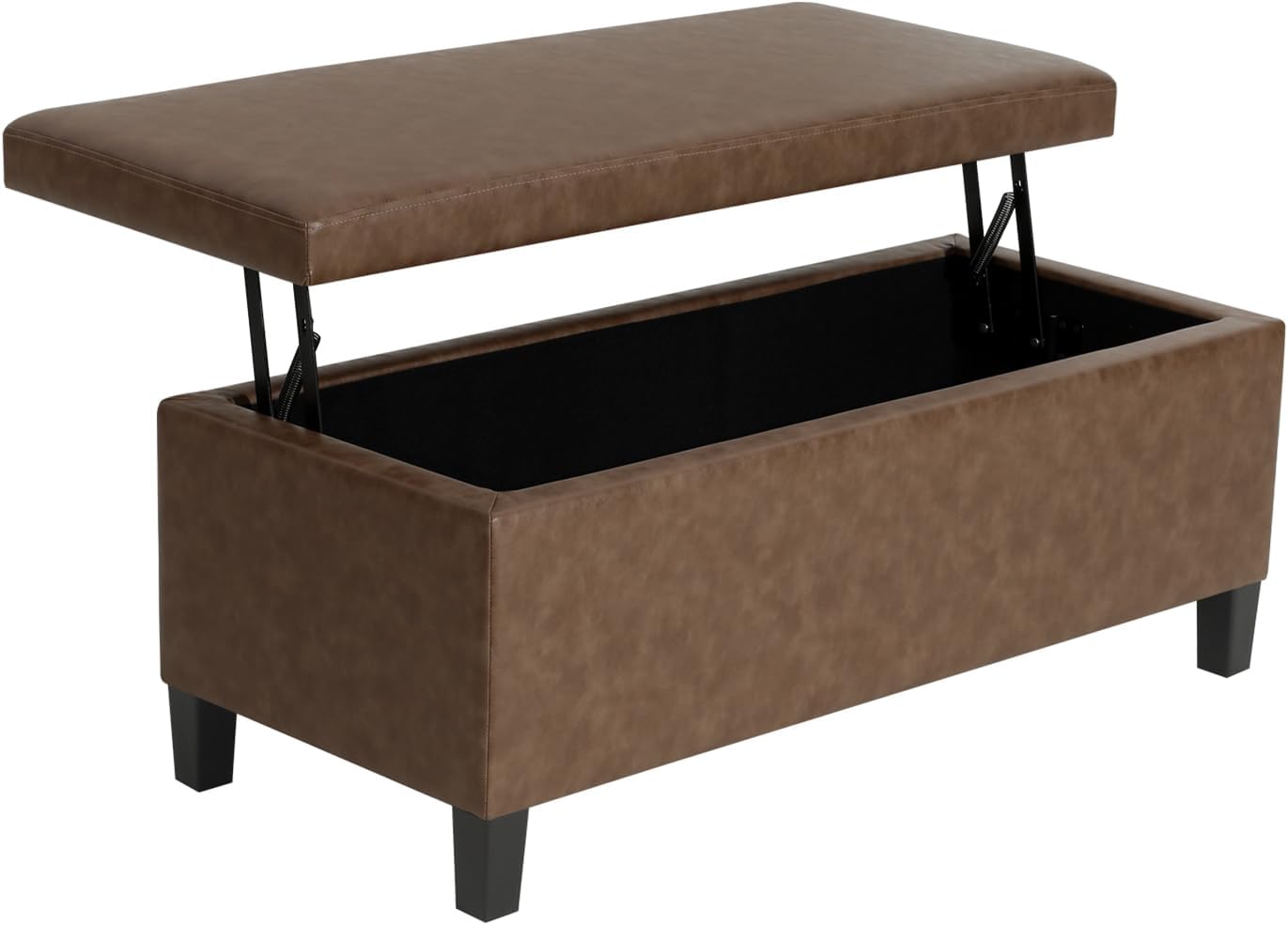 Homebeez 42 inch Lift Top Storage Ottoman Bench, Modern Faux Leather Rectangular Ottoman with Storage for Living Room, Bedroom, Entryway, Tan