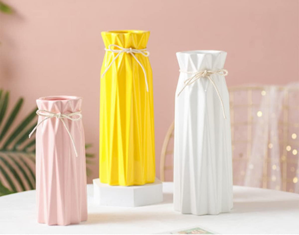 Disoza Ceramic Vase for Home Decor Yellow Modern Flower Vase for Pampas Grass Dried Flowers 9.5" H x 3.9" W Vases for Living Room Decorations Porcelain Tulip Vases for Table Kitchen Decor