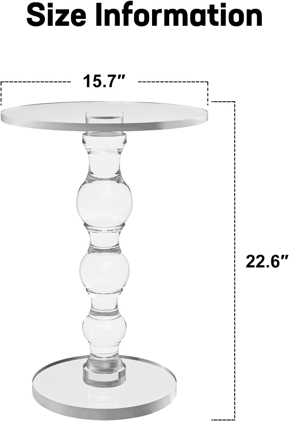 Acrylic Side Table, Acrylic End Table,Clear Round Side/End Table with Support Rod for Office Living Room Bedroom, Modern Drink Table/Clear Nightstand, Easy Assembly (2 pcs)