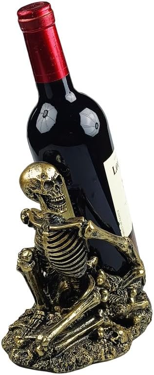 Gothic Skull Decorated Wine Bottle Rack, Halloween countertop Small Wine Rack, Room Emotional Decoration (Bronze)