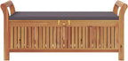 Garden Storage Bench with Cushion, Solid Acacia Wood Outdoor Patio Seat for Backyard, Porch, or Deck, 2-Seater Seating and Under-Seat Storage, Brown Finish, 49.6-inch Wide