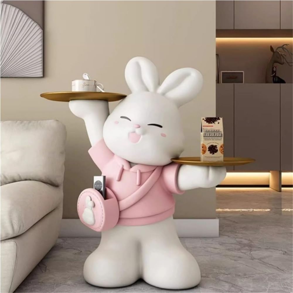 Rabbit Shaped Side Table, Accent Table for Triple Storage, Creative Couch Table, Bedside Tables Use in Living Room, Bedroom and Entrance Hall(Pink)