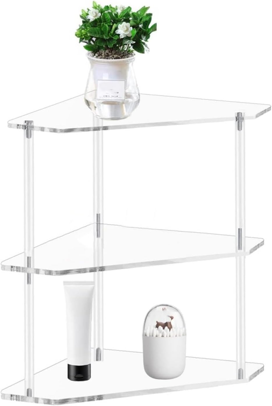 Acrylic Side Table, 3 Tier Corner Shelf Stand End Table Corner Display Rack Storage Shelf for Bathroom