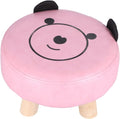 Small Under Desk Footrest Cute Cartoon Ottoman with 4 Stable Log Legs for Kids, Compact PU Leather Footstool for Home Office Dorm