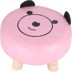 Small Under Desk Footrest Ottoman, Cute Cartoon Step Stool with 4 Stable Log Legs for Kids and Adults, Compact PU Leather Footstool for Home Office Dorm