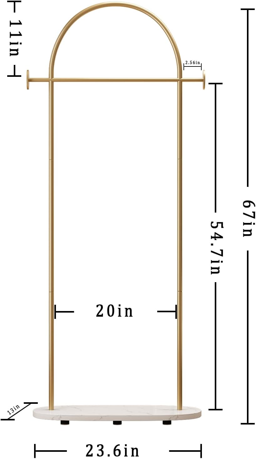 Gold Clothing Rack with Marble Base, Modern Gold Coat Racks Freestanding with 2 Hooks, Heavy Duty Clothes Rack, Coat Rack Stand for Entryway, Bedroom, Living Room, Boutiques