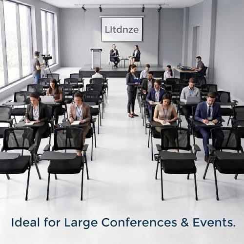 24 Pack Folding Training Chair with Tablet Arm & Cup Holder, Commercial Grade Conference & Meeting Room Chairs with Writing Board, Space Saving Foldable Classroom Chairs for Seminar, School, Church