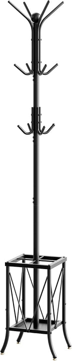 CHOEZON Coat Rack Freestanding, Coat Rack with Umbrella Holder, Entryway Hanger Stand with12 Hooks, Metal Hall Tree for Bags, Coats, Hats, Entryway, Hallway, Living Room, Bedroom, Office Black TYM01BB