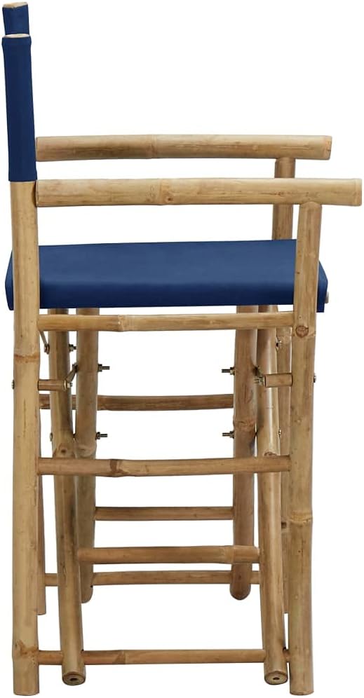 SKM Folding Director's Chairs 2 pcs Blue Bamboo and Fabric