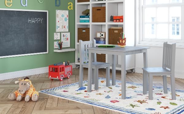 Humble Crew Kids Table and Chair Set, Toddler Activity Table with 2 Chairs for Play, Crafts, Snacks & Learning, Wooden Kids Furniture for Playroom & Bedroom, Grey