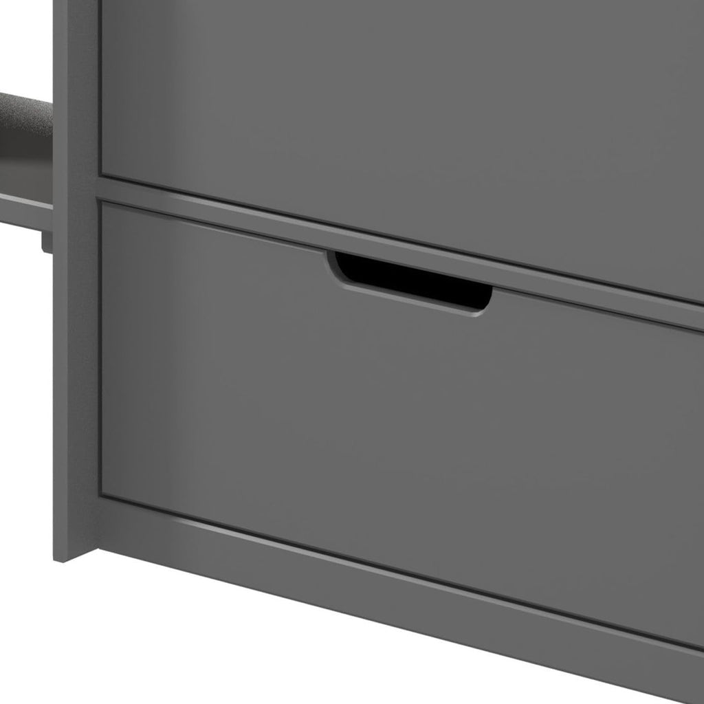 Grey Twin Loft Bed with Built in Drawers and Bookshelf
