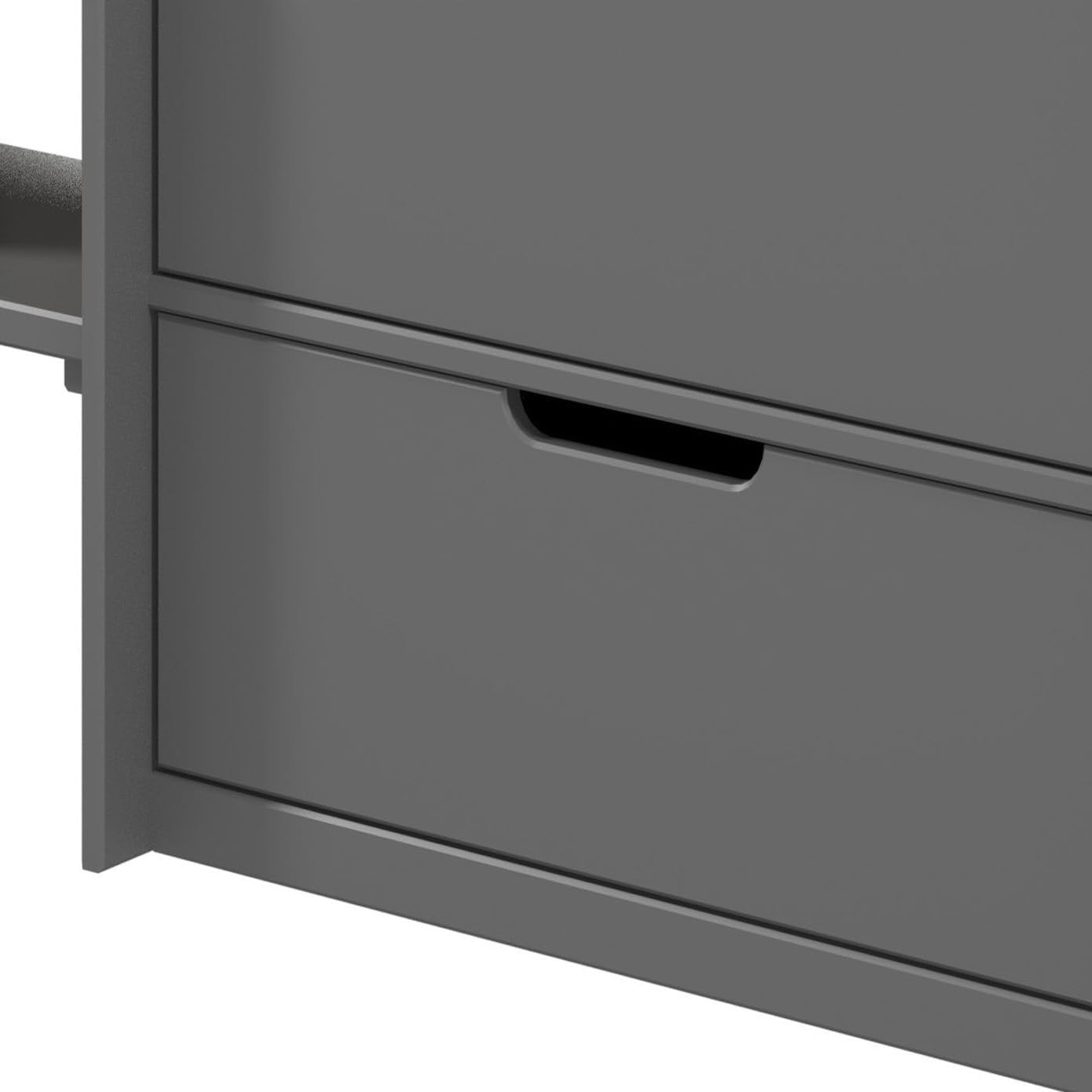 Grey Twin Loft Bed with Built in Drawers and Bookshelf