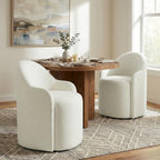 KISLOT Upholstered Dining Chairs with Casters, No Assembly Modern Dining Room Chairs Accent Vanity Chair with 5 Wheels & Round Backrest for Bedroom, Living Room, Dressing, Linen Fabric, Set of 1