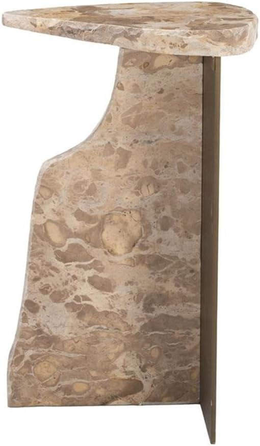 Pemberly Row Modern Marble Side Table, Beige Finish, 15.9" W x 11" D x 24" H, Natural Marble and Iron Construction, Rubber Feet, Stylish Living Room or Bedroom Accent Table