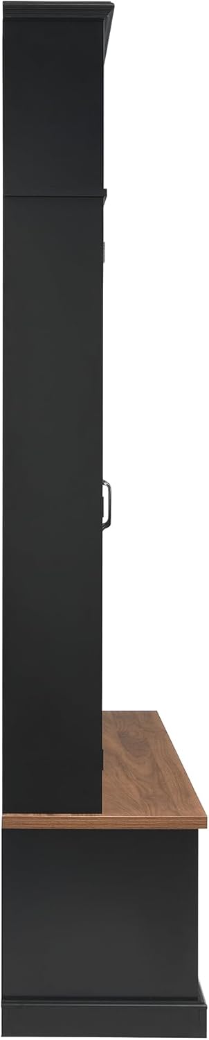 LUMISOL Farmhouse Hall Tree with Bench and Shoe Storage, 62''W Entryway Bench with Hooks, 2 Cabinets & 3 Open Top Cubbies for Entrance, Hallway, Mudroom, Black