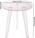 Clear Acrylic Side Table, Modern End Table with Storage Shelf, Small Round Bedside Table Nightstand for Living Room Bedroom Sofa Side, Transparent Accent Table (Pink)