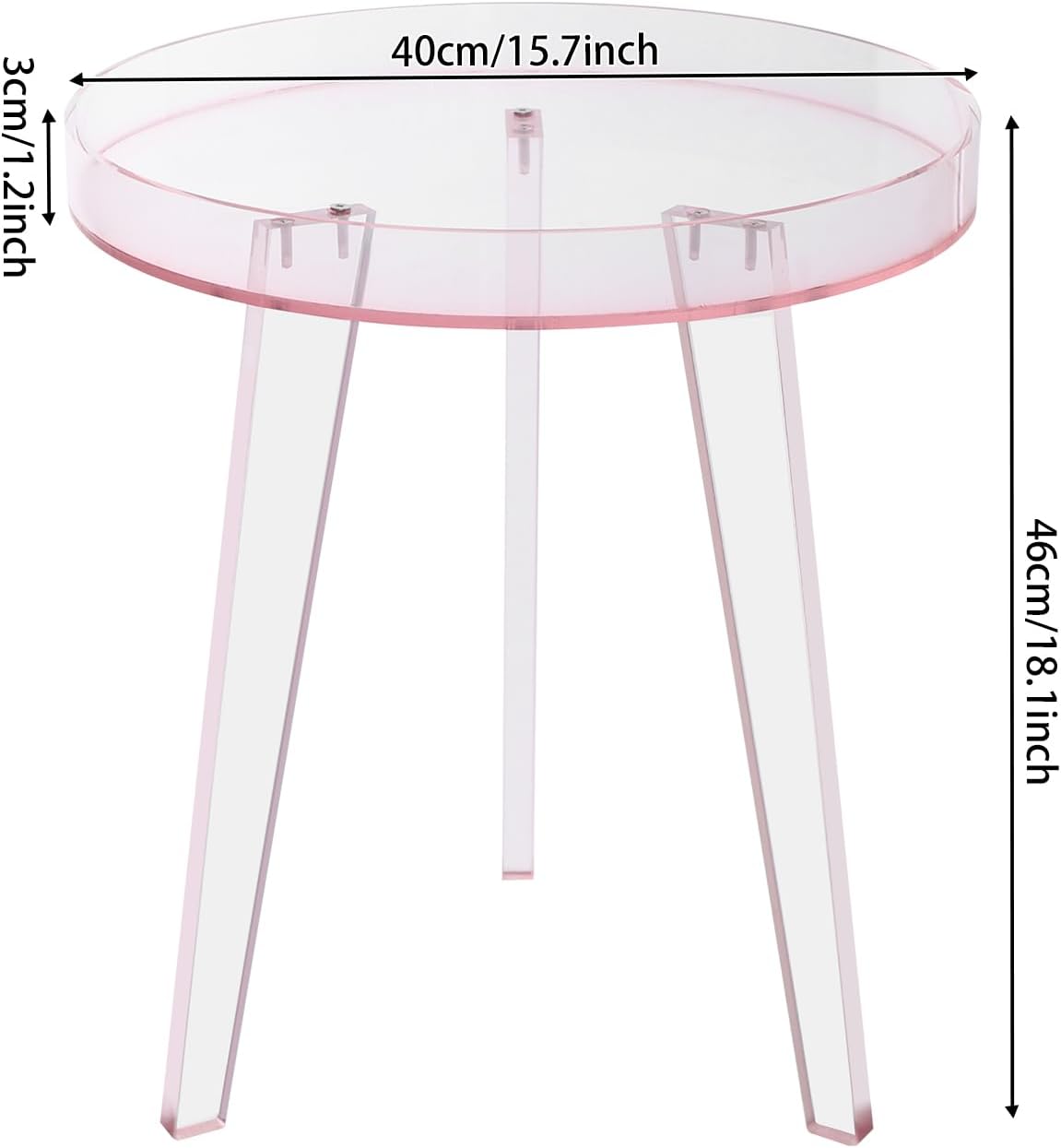 Clear Acrylic Side Table, Modern End Table with Storage Shelf, Small Round Bedside Table Nightstand for Living Room Bedroom Sofa Side, Transparent Accent Table (Pink)
