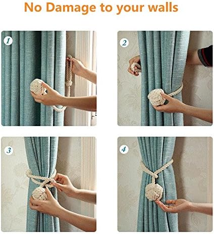 Melaluxe 4 Pack Curtain Tiebacks - Heavy Duty Curtain Rope Tieback, Handmade Rural Decorative Curtain Holdbacks (Beige)