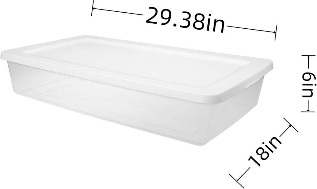 (2 Pack) 41 Quart Under Bed Storage Containers, Flat Storage Bins with Lids, Plastic Material Stackable, for Bedroom, Garage, Pantry, Closet & Home Organization, White