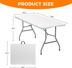 Lakhow 6 FT Folding Table,Outdoor Indoor Plastic Table Portable Square Height Dining Table Perfect for Picnics, Parties, Party and Camping, White