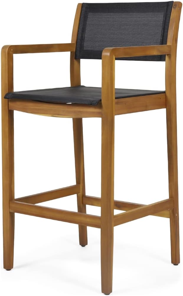Christopher Knight Home Calista Acacia Wood Barstools with Outdoor Mesh (Set of 2), Teak and Black
