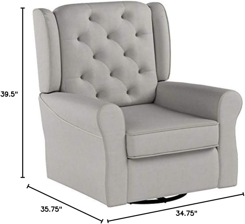 Delta Children Emerson Upholstered Glider Swivel Rocker Chair, Dove Grey with Soft Grey Welt