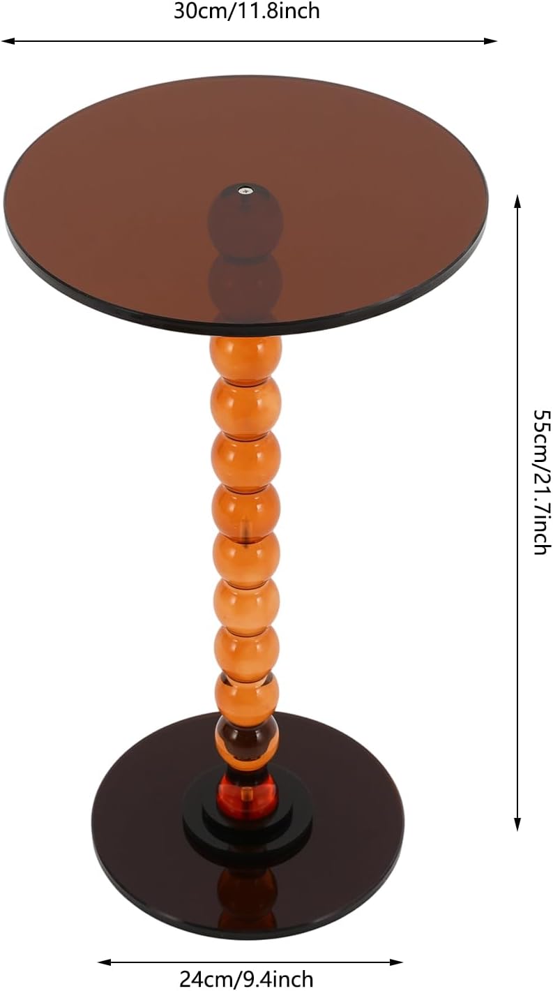 Acrylic End Table, Round Top with Solid Post, Outdoor Side Tables & Drink Tables, Small Space Accent Table for Living Room Bedroom Sofa, Easy Assembly, Brown