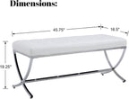 LukeAlon Modern PU Leather Dining Bench, Button Tufted Ottoman Bench with X-Shape Chrome Finish Upholstered End of Bed Bench Comfy Entryway Bench for Bedroom Kitchen, White