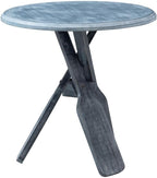 MAKLAINE Distressed Wood Coastal Side Table, Canoe Paddle Tripod Base, Beveled Gray Finish, 22 in Round Rubberwood Top, Nautical Style Accent Table for Living Room, Lake or Beach Home Decor
