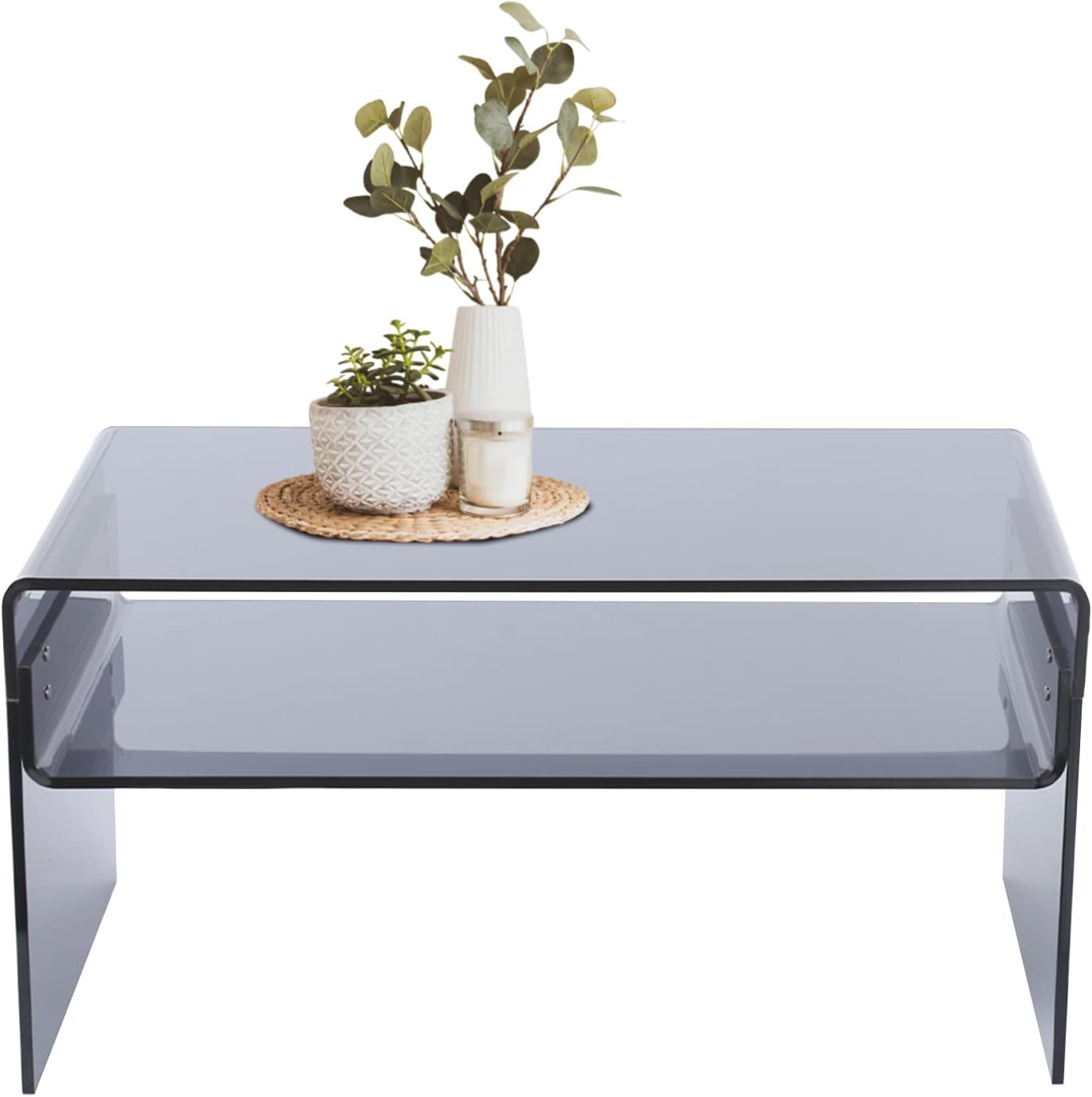 Acrylic Side Table 2-Tier - Modern Rectangular Open Storage Coffee Table, Clear Rectangle Side Table Furniture for Home Office Reception and Bedroom