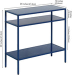 MAKLAINE Modern Metal Side Table, 24W x 10D x 24H, Handcrafted Steel Frame, Blue Finish, Compact Space-Saving Design, Industrial Contemporary Style for Living Room or Bedroom