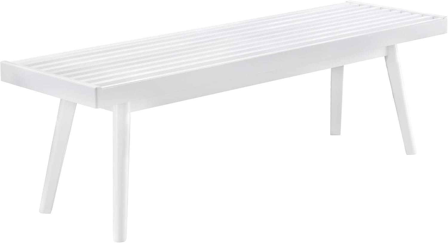 White Solid Wood Bench: Farmhouse Style Slatted Entryway Seat - 56.3" Long New Zealand Pine with Tapered Legs - Bedroom & Hallway Decor for Modern Homes