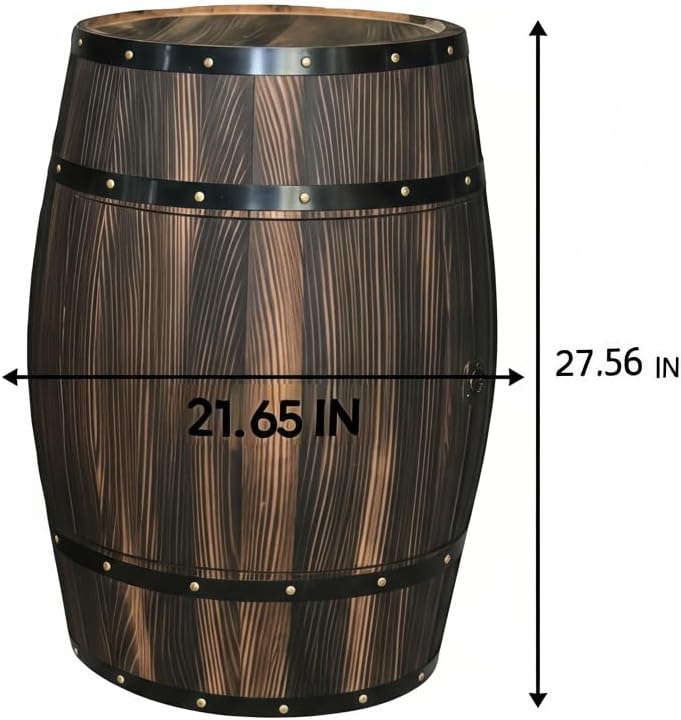 Vintage Whiskey Barrel End Table with 2-Tier Shelf - Reclaimed Wood Rustic Wine Barrel Cabinet with Metal Hoops, 27.56" Antique Furniture for Man Cave, Home Bar & Farmhouse Living Room