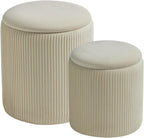 BLEXA Round Set of 2 Ottoman with Storage-Upholstered Velvet Vanity Stool for Makeup Multifunctional Ottomans Coffee Table Padded Seat Foot Rest for Living Room&Bedroom(White)