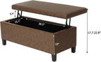 Adeco 42 Inch Faux Leather Storage Ottoman Bench, Upholstered Lift Top Coffee Table with 30 Gallon Storage for Entryway & End of Bed, Mid-Century Modern, Light Brown Camel, Supports 665 lbs