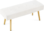 Entryway Bench, 40'' Upholstered Bedroom Benches, End of Bed Bench with Metal Legs, for Decorative, Living Room, Dining Room, White Bench, Teddy Velvet