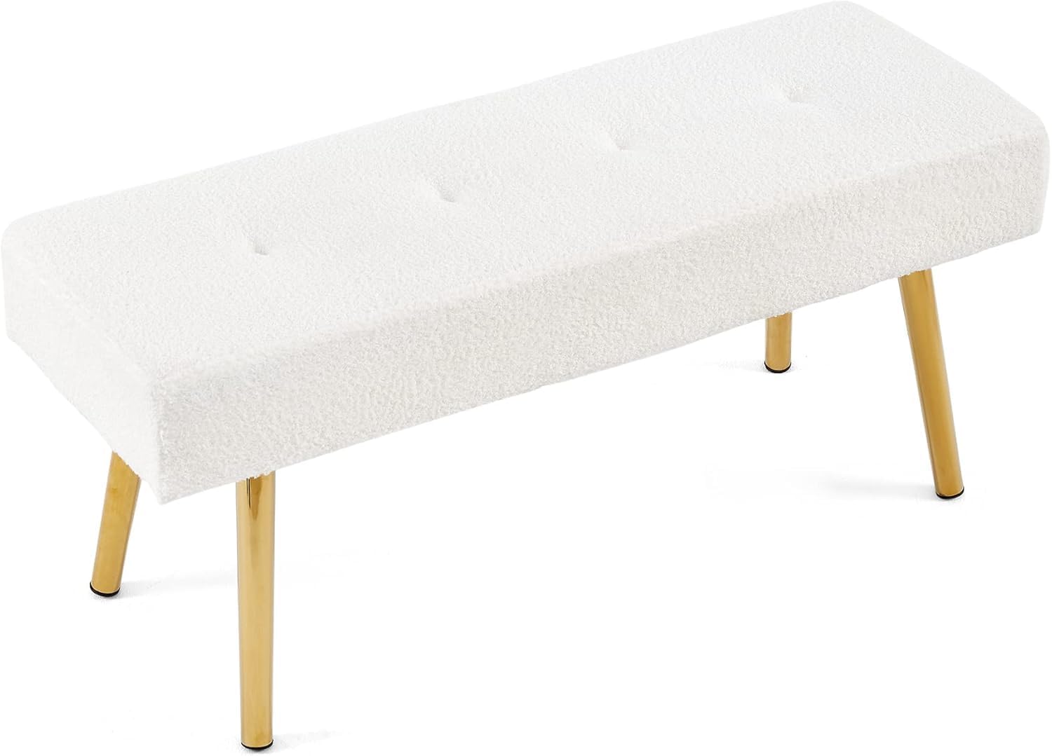 Entryway Bench, 40'' Upholstered Bedroom Benches, End of Bed Bench with Metal Legs, for Decorative, Living Room, Dining Room, White Bench, Teddy Velvet