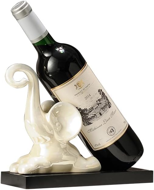 ELEGANTZ Modern Wine Bottle Holder – Decorative Elephant Design with Chrome Finish – Single Bottle Display Stand for Countertop, Bar, or Dining Table – Elegant Wine Rack with Black Base