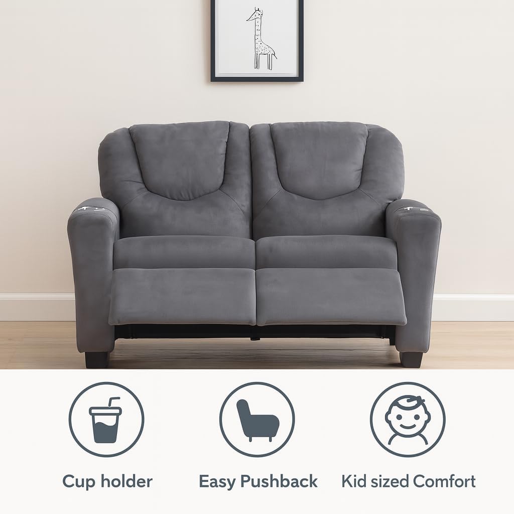 Naomi Home Suri Kids Recliner Loveseat – Comfortable 2-Seater Kids Recliner with Dual Cup Holders, Footrests, Soft Microfiber, Stable Frame, Assembly