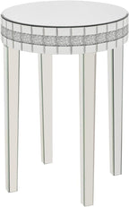 Round Mirror Accent Table with Crushed Diamond Edge Frame, 19.7" Mirrored End Table with Crystal Legs for Living Room Entryway, Small Space Side Table