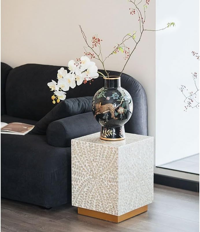 Sofa Side Table Light Luxury Shell Side Table Living Room Sofa Coffee Corner Rack Bedroom Bedside Retro Small Round Bench End Table for Couch