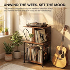 Record Player Stand with Vinyl Storage, Large Record Table Holds 180 Albums, Vinyl Record Storage Stand with USB Charger, Multi-Functional Side Table & Shelf for Living Room Bedroom