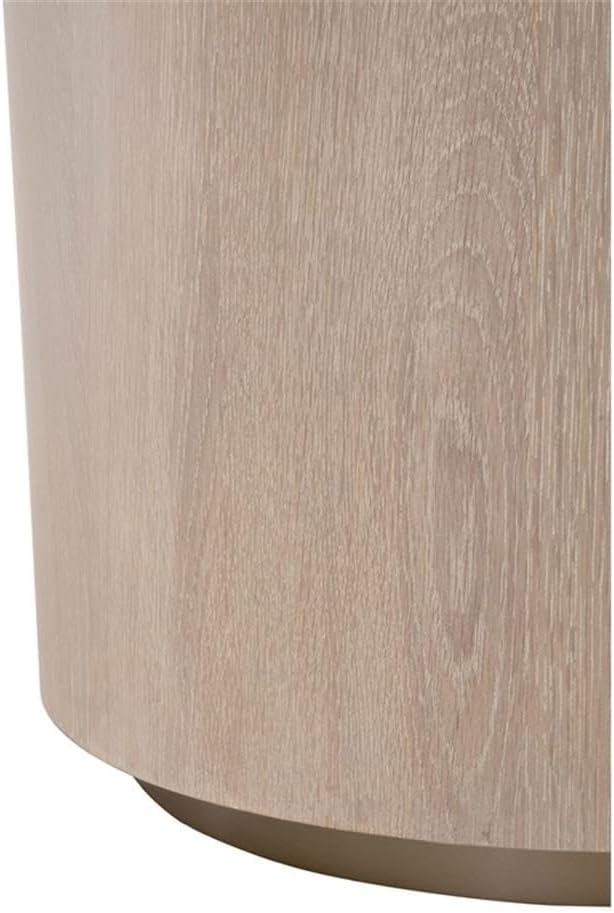 Pemberly Row Round Oak Veneer End Table, 22 in Diameter, Natural Gray Finish, Brushed Silver Metal Base, Diamond Pattern Top, Sleek Contemporary Design, Living Room Furniture