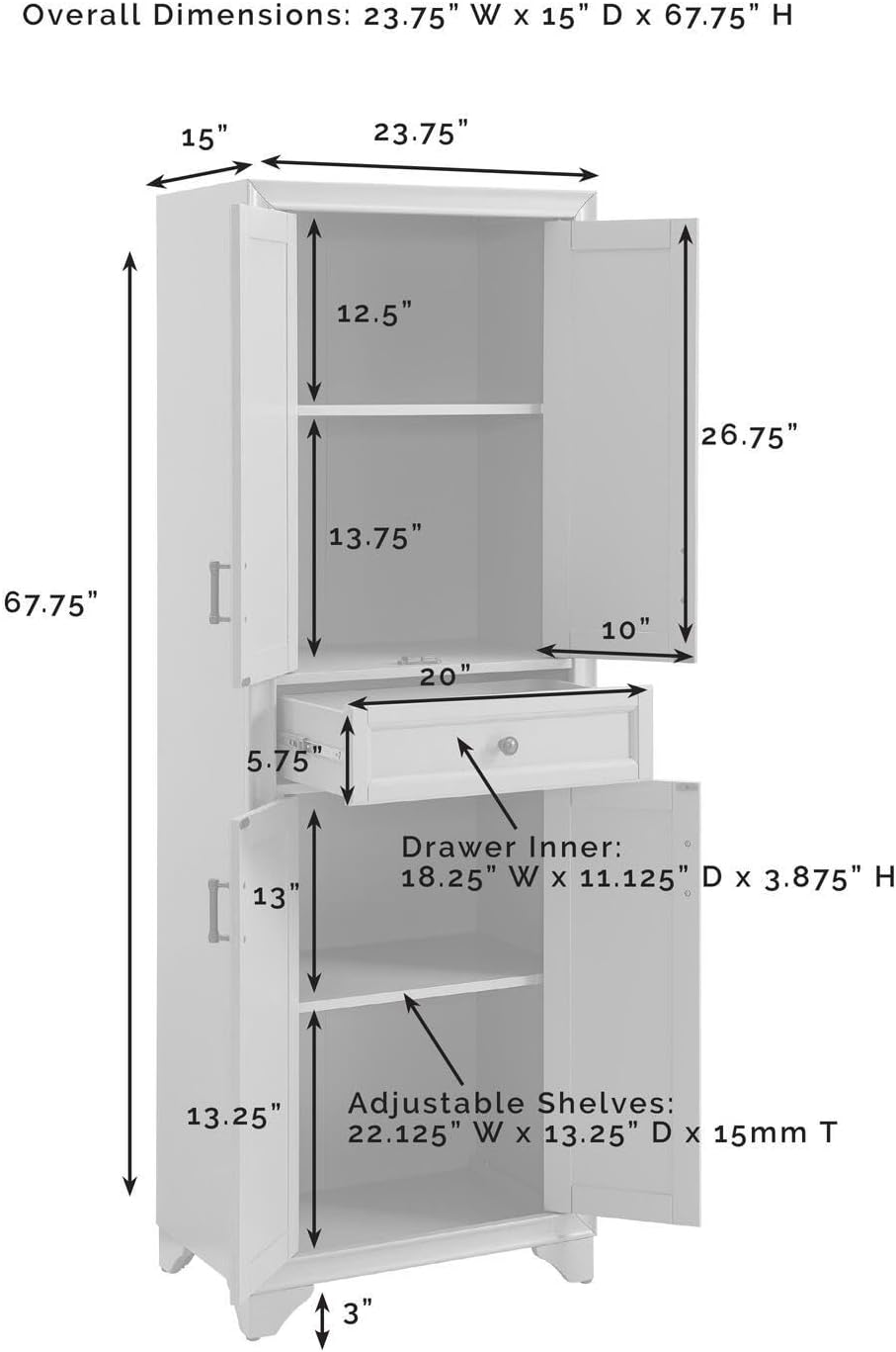 HomeStock 2-Piece Pantry Set - Distressed White Storage Cabinets - Adjustable Shelving - Modular Design