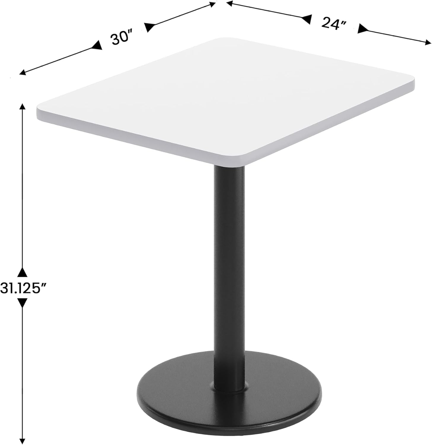 Flash Furniture Graniss 24'' x 30'' Rectangular White Laminate Table Top with 18'' Round Table Height Base