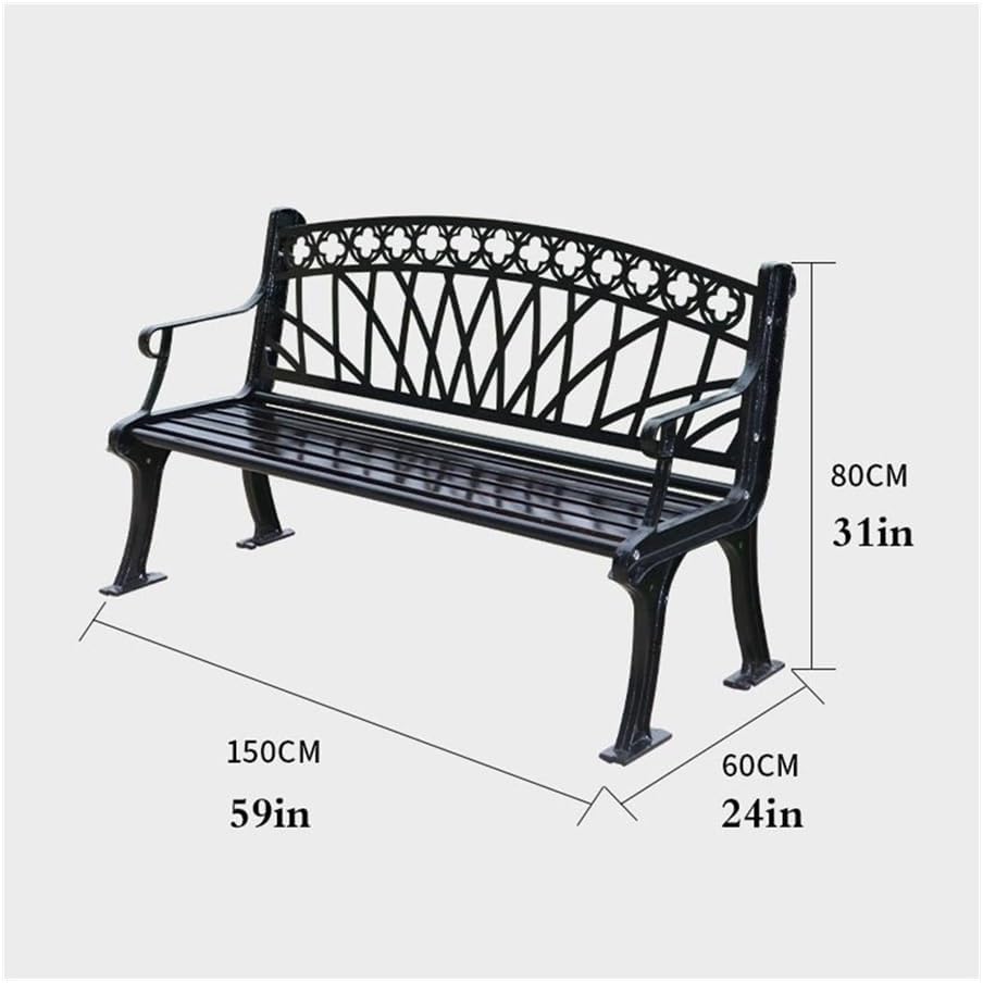 Outdoor Bench, Outdoor Park Garden Chair Cast Iron Garden Bench Hollow Frame Backrest Leisure Seat with Armrests Black Wrought Iron Outdoor Furniture (150 CM) Garden Bench