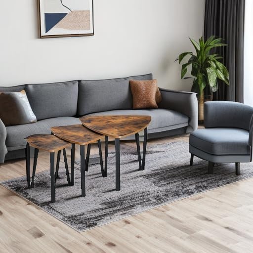 VASAGLE Nesting Coffee Tables, End Tables Set of 3 for Living Room Bedroom, Industrial Small Stacking Side Tables with Metal Frame for Couch, Rustic Brown and Black ULNT13X, 23.1 x 23.1 x 17.7 Inches