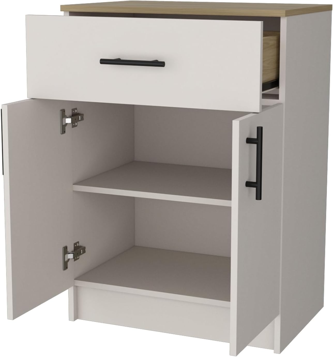 Cope Kitchen Pantry in Melamine with 2 Doors and 1 Drawer, Ivory/Natural Oak,for Kitchen