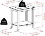 Furnifact Rectangular End Table, Glass Top, Lower Shelf, Flared Legs, Solid Wood Frame, Espresso Finish, Brown